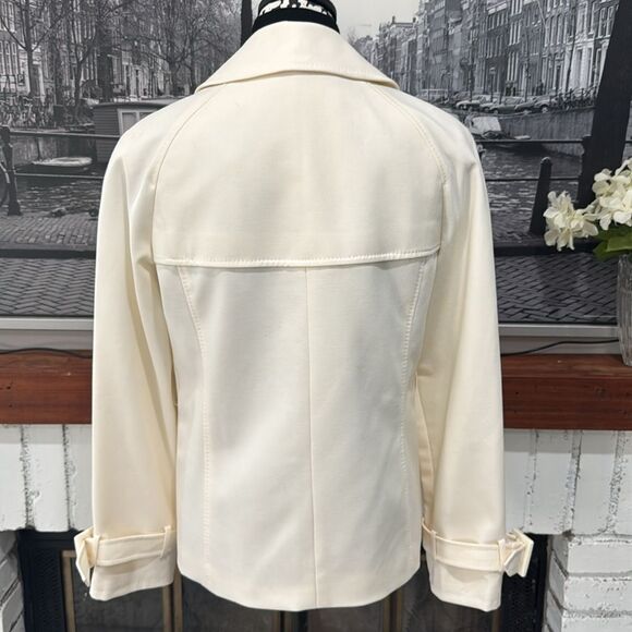 Anne Klein Coat double breasted Blazer Jacket Sz 8 Stretch Ivory Beige Cream - Picture 2 of 7